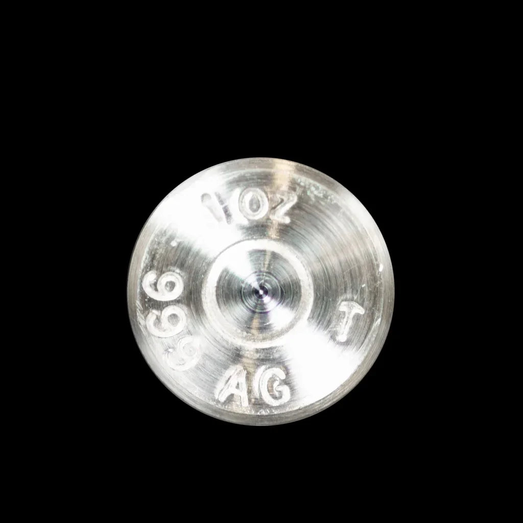 Bottom side of a 1oz silver bullet